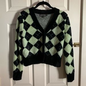 Motel Fuzzy Argyle Cardigan